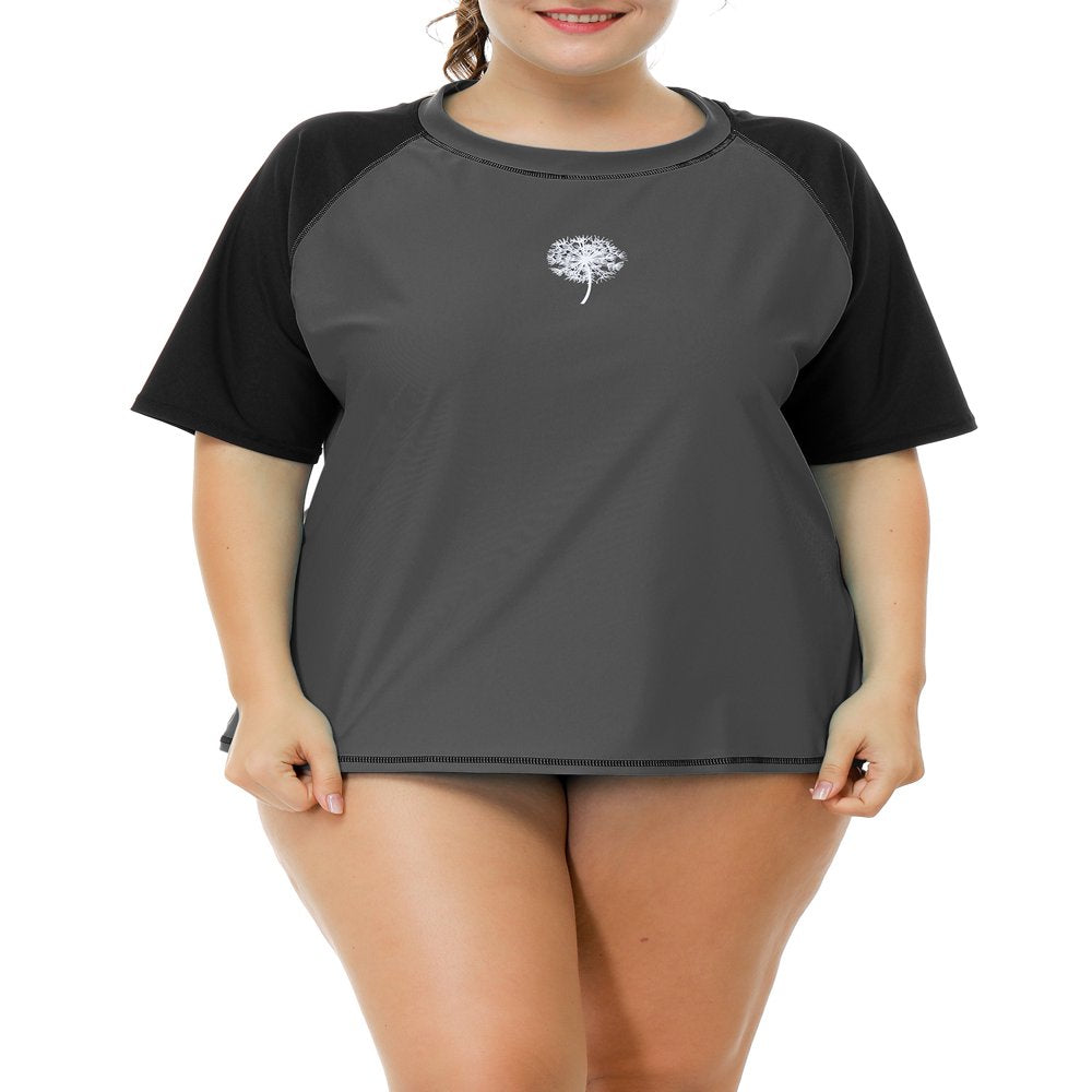 Charmo Women plus Size Rash Guard Short Sleeve Swim Shirt Rashguard Swimwear Top