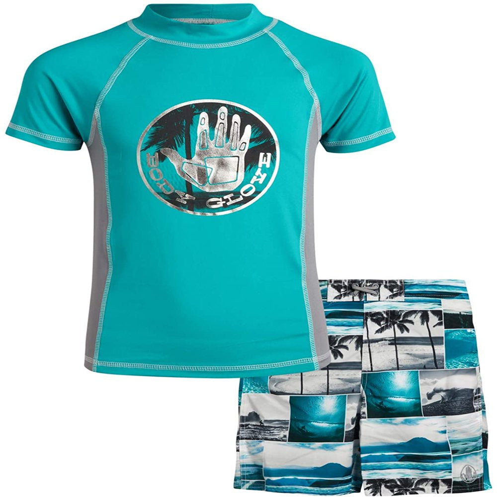Body Glove Boys' 2-Piece UPF 50+ Rash Guard and Swimsuit Trunks Set, Sizes 2T-12
