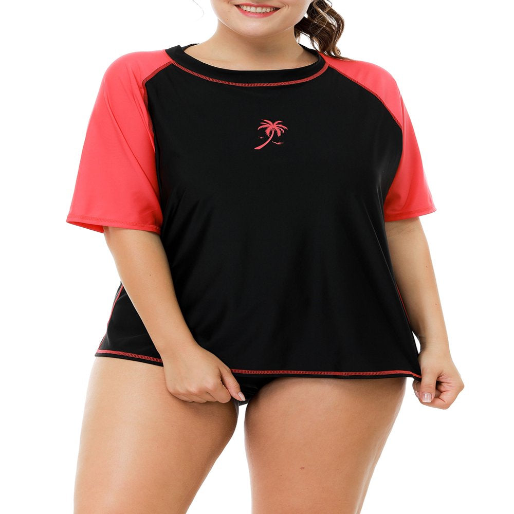 Charmo Women plus Size Rash Guard Short Sleeve Swim Shirt Rashguard Swimwear Top