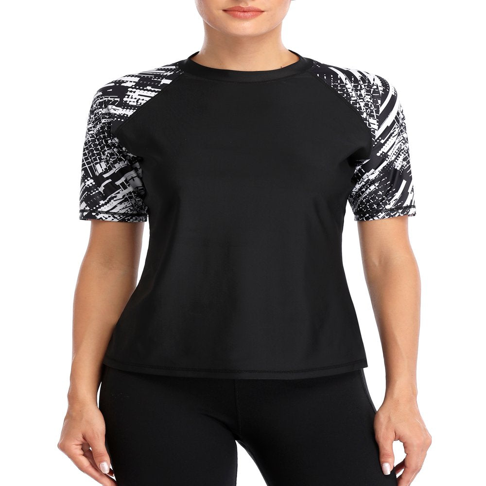 Charmo Women'S Swim Shirt Rashguard Short Sleeve Rash Guard Swimwear Top, Blue