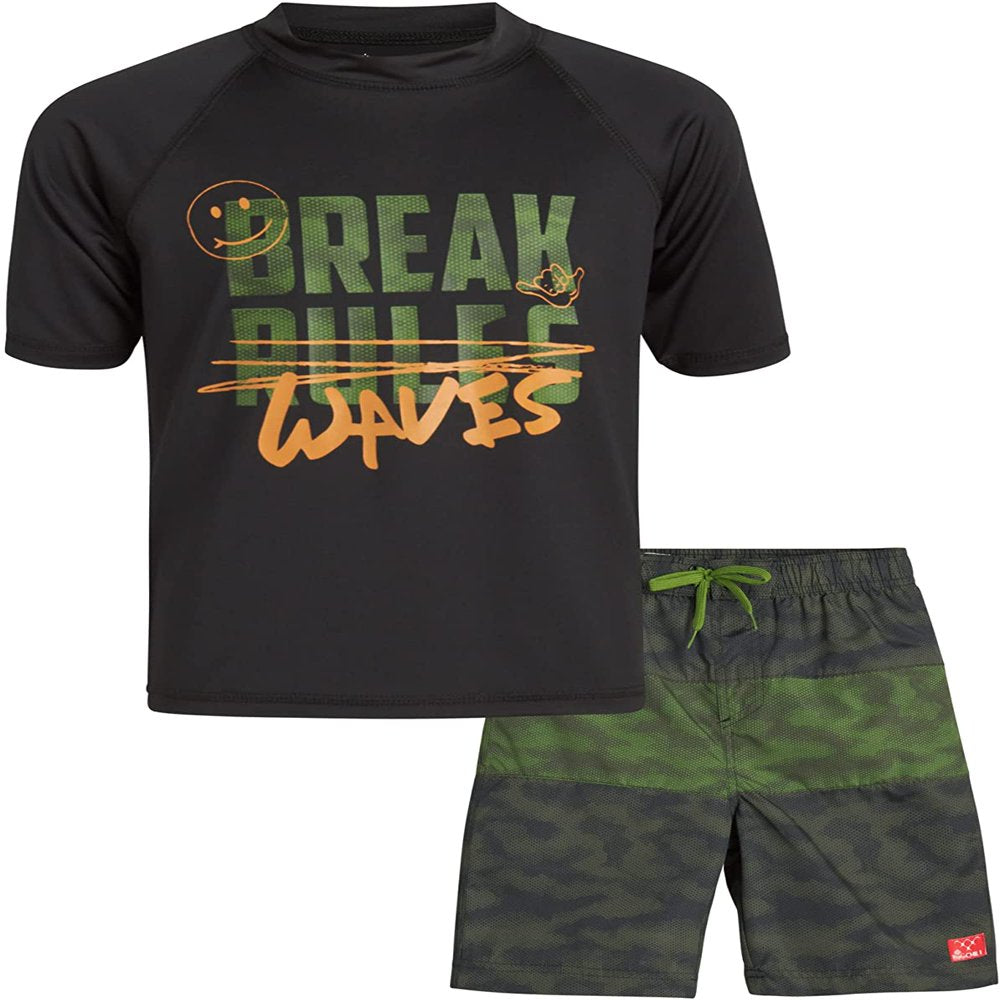 Big Chill Boys' Rash Guard Set - 2 Piece UPF 50+ Swim Trunks and Long Sleeve Swim Shirt (Little Kid/Big Kid)