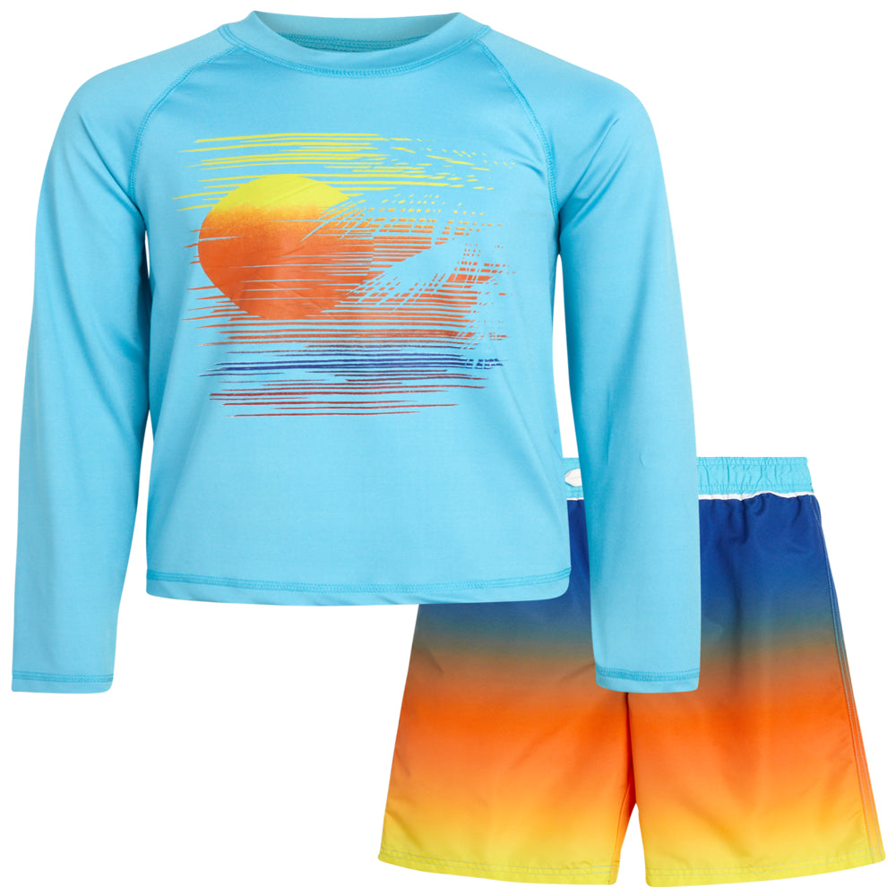 Big Chill Boys' Rash Guard Set - 2 Piece UPF 50+ Swim Trunks and Long Sleeve Swim Shirt (Little Kid/Big Kid)