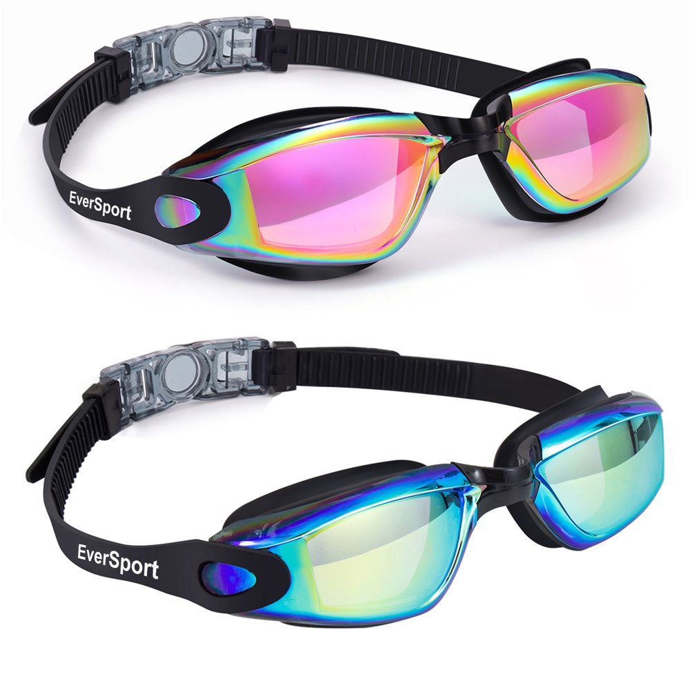 Eversport 2Pack Swimming Goggles for Adult Comfortable Daily Swim Glasses with Mirrored Anti-Fog Lens No Leak Water