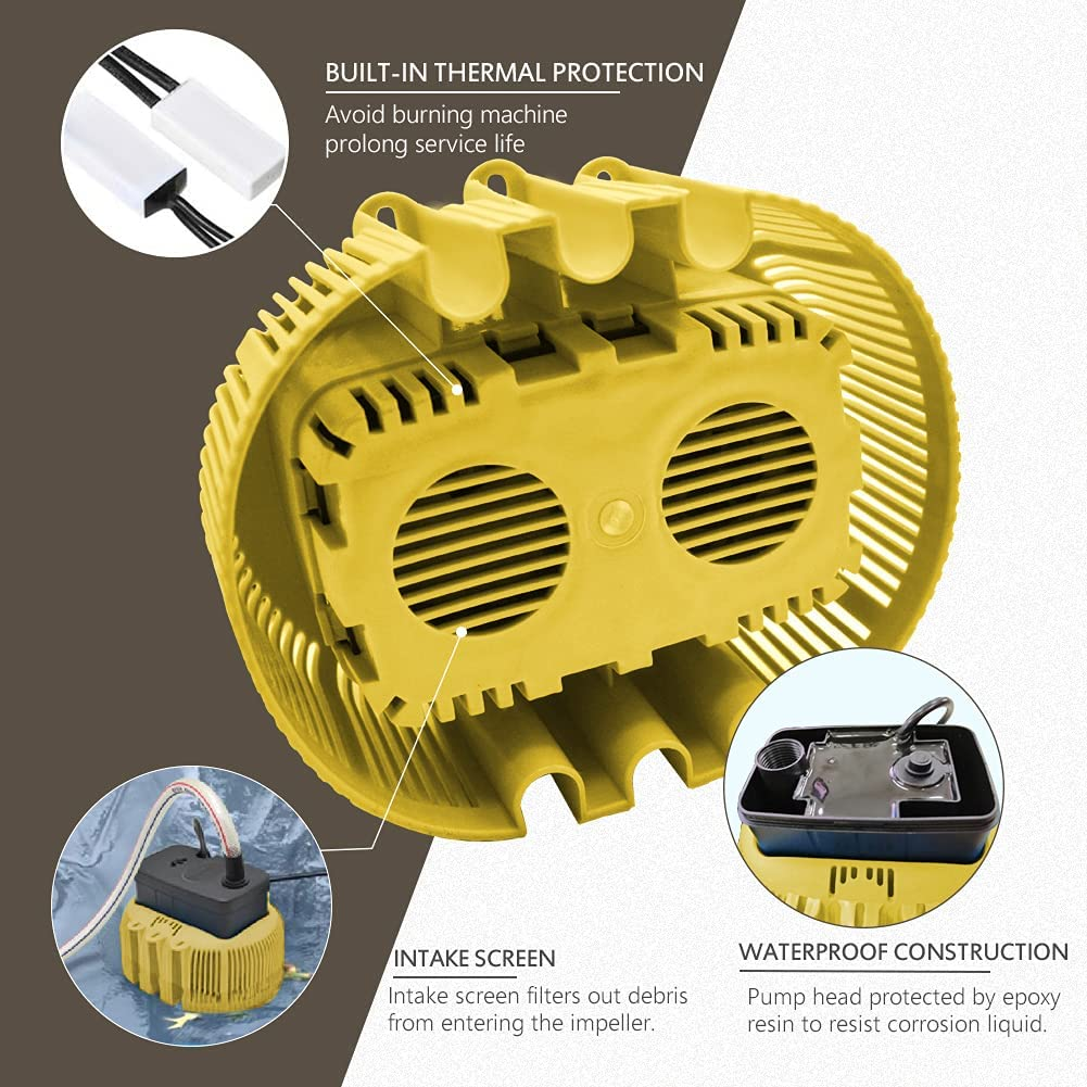 Pool Cover Pump above Ground Sump Pumps Water Pump 850GPH Swimming Water Removal Pumps with 3 Adapters 16Ft Drainage Hose (Orange)