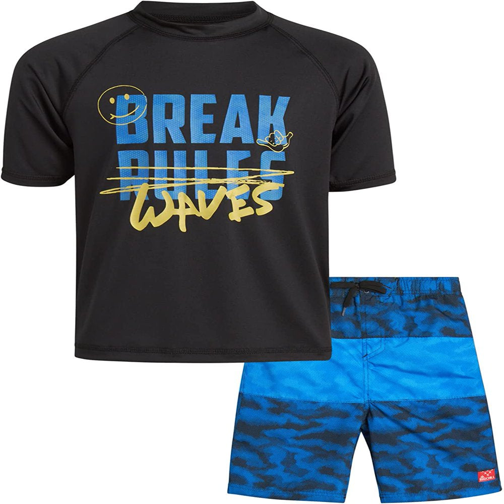 Big Chill Boys' Rash Guard Set - 2 Piece UPF 50+ Swim Trunks and Long Sleeve Swim Shirt (Little Kid/Big Kid)