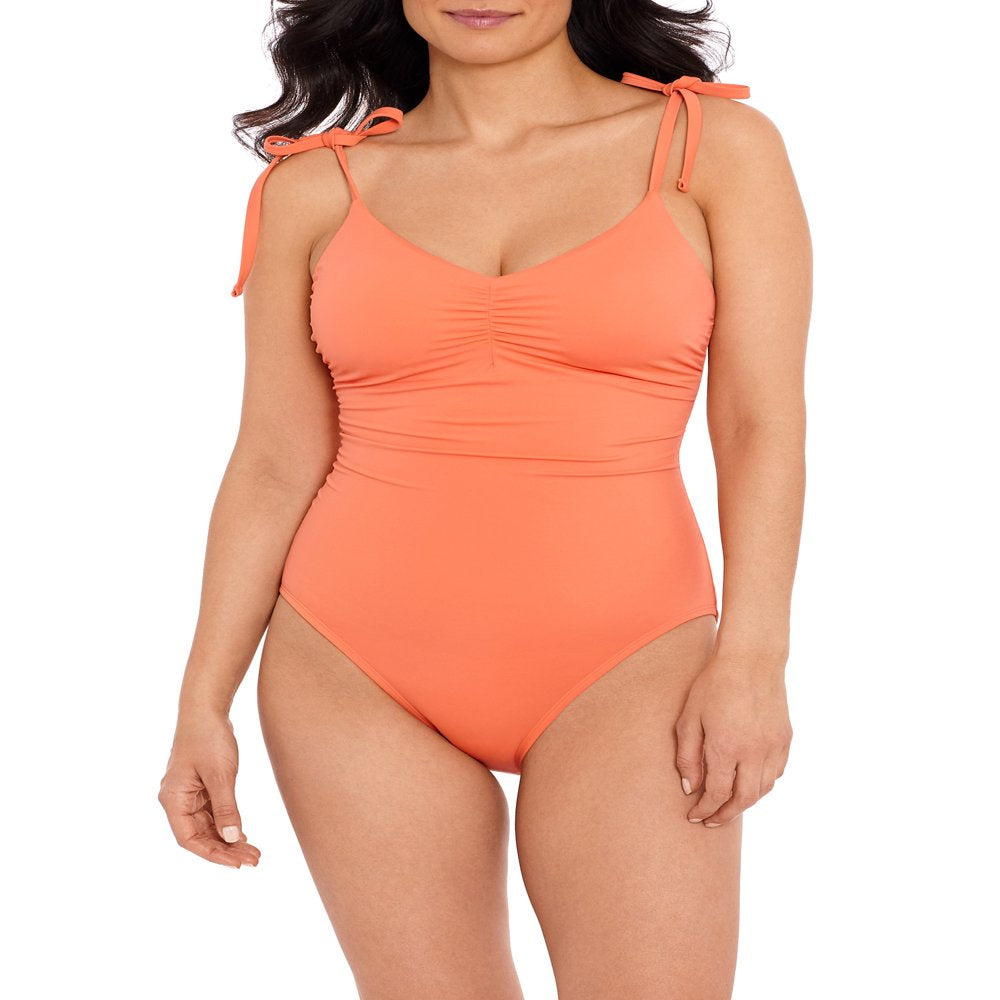 Time and Tru Women’S and plus One Piece Tie Shoulder Swimsuit