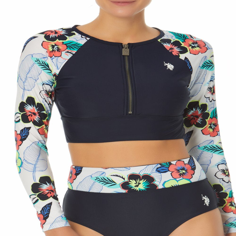 U.S. Polo Assn. Women'S Long Sleeve Front Zip Swim Top