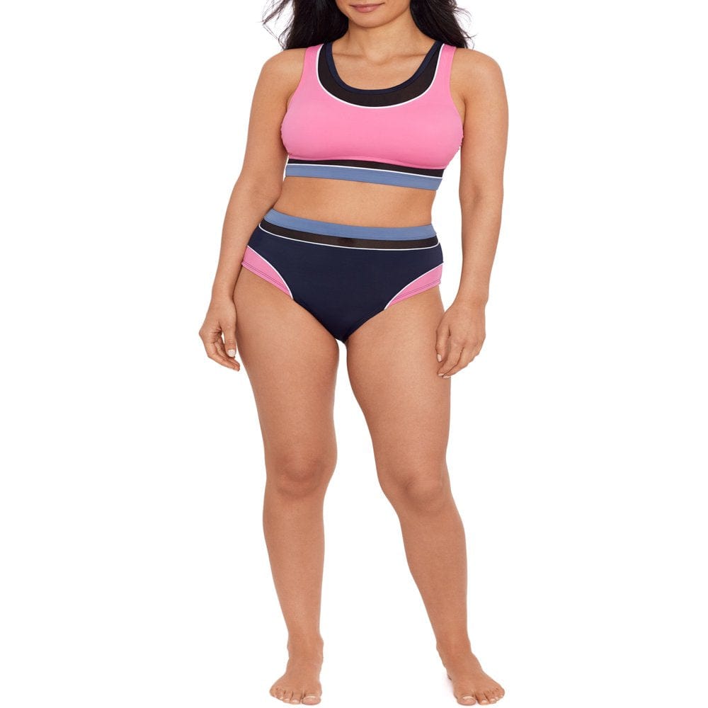 Avia Women'S Multi Colorblock High Rise Bottom Swimsuit