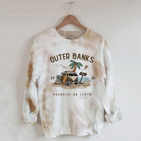 TIMIFIS Womens Pogue Life Outer Banks Bleached Casual Long Sleeve Tie Dye Surfing Lover Pullover Palm Tree Bus Graphic Tee Tops