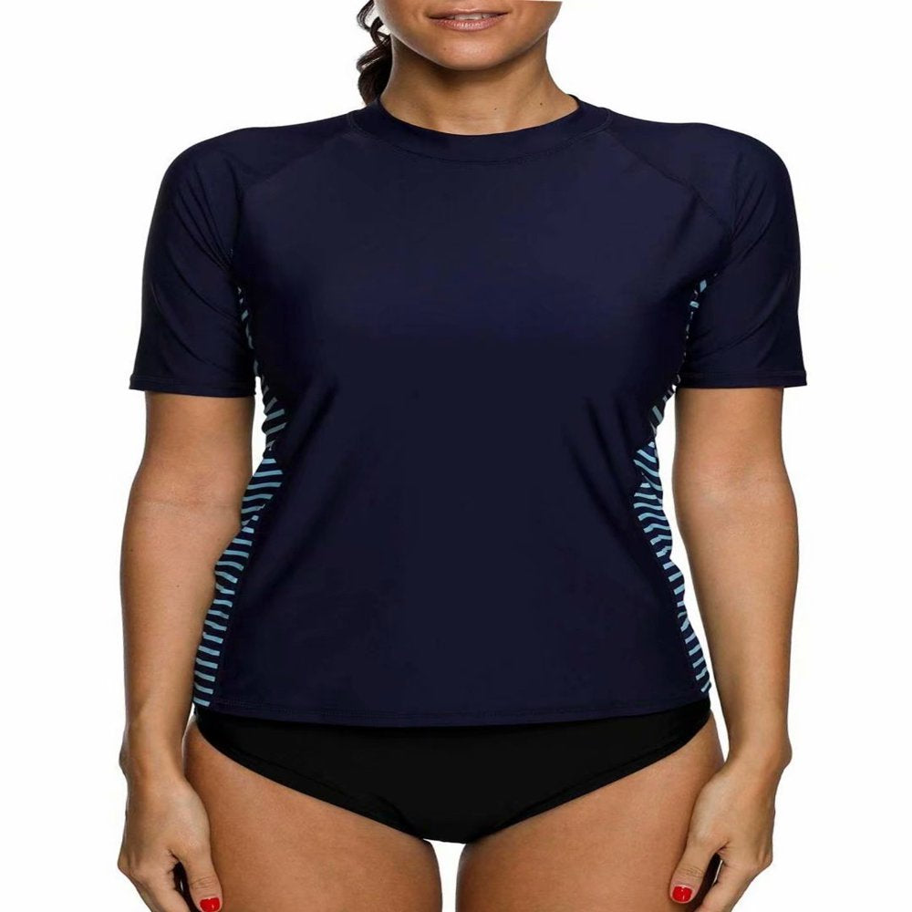 Charmo Women'S Swim Shirt Rashguard Short Sleeve Rash Guard Swimwear Top, Blue
