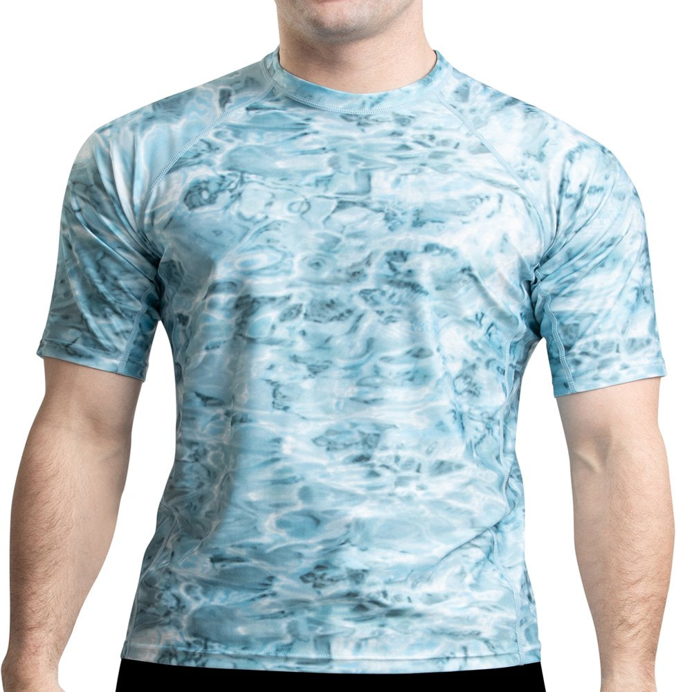 Aqua Design Rash Guard Men: UPF 50+ Short Sleeve Rashguard Swim Shirts for Men: Black Water Size 6X-Large