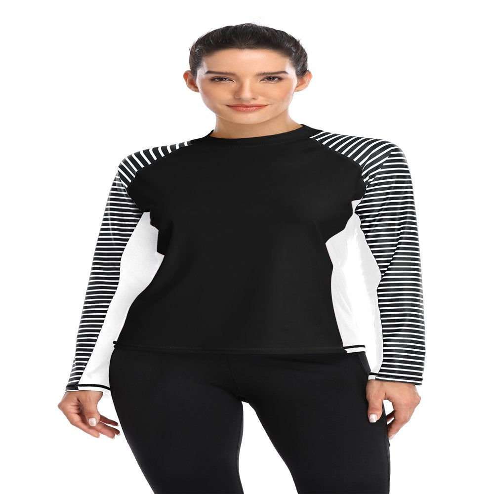 Charmo Women'S Long Sleeve Rashguard UPF 50 Sun Protection Swimsuit Top Striped Swim Shirts