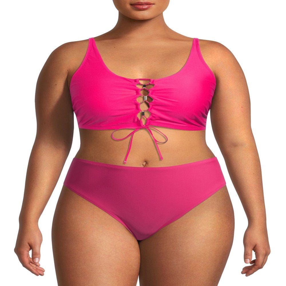 Time and Tru Women’S and Women'S plus Size Swim Lace up Front Crop Bikini Top