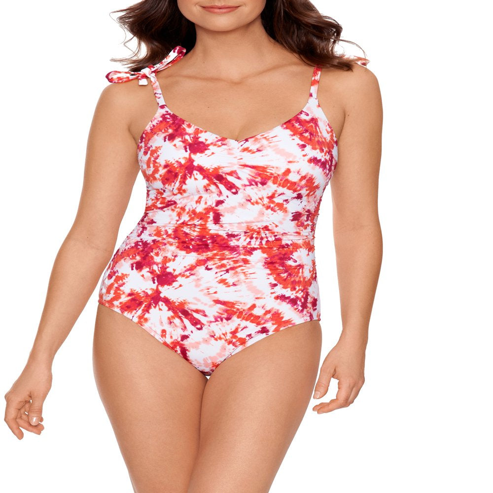 Time and Tru Women’S and plus One Piece Tie Shoulder Swimsuit