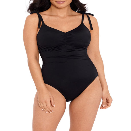 Time and Tru Women’S and plus One Piece Tie Shoulder Swimsuit