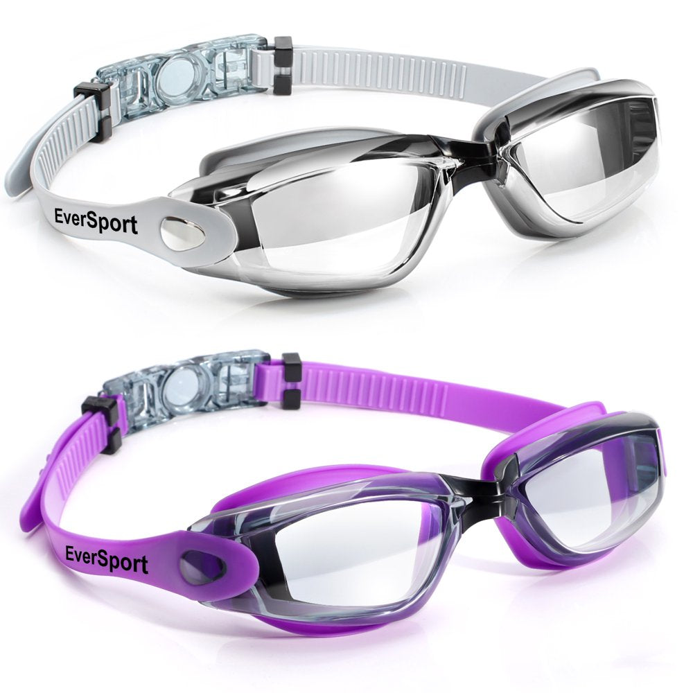 Eversport 2Pack Swimming Goggles for Adult Comfortable Daily Swim Glasses with Mirrored Anti-Fog Lens No Leak Water