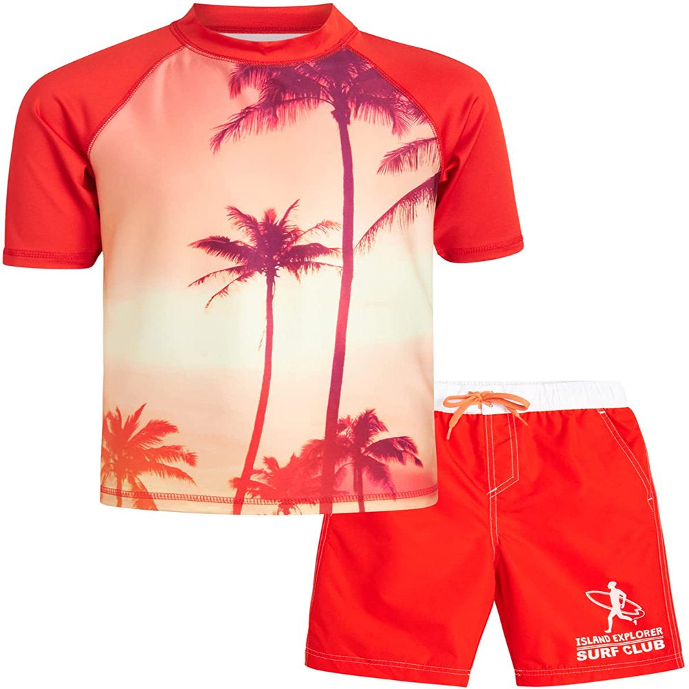 Big Chill Boys' Rash Guard Set - 2 Piece UPF 50+ Swim Trunks and Long Sleeve Swim Shirt (Little Kid/Big Kid)