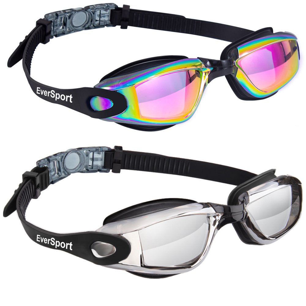 Eversport 2Pack Swimming Goggles for Adult Comfortable Daily Swim Glasses with Mirrored Anti-Fog Lens No Leak Water