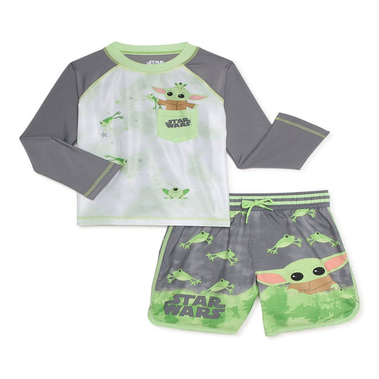 Baby Yoda Toddler Boy Rash Guard Swim Set, 2-Piece, Sizes 12M-5T