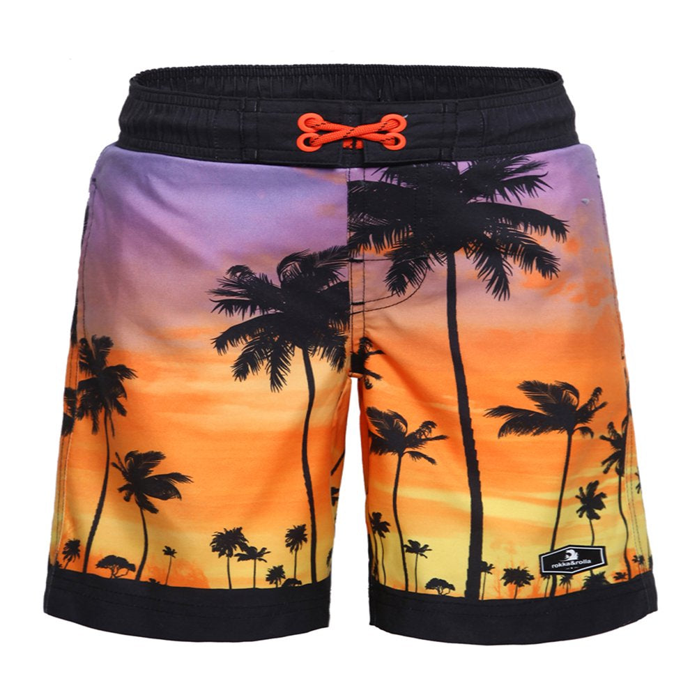 Rokka&Rolla Boys' Stretch Swim Trunks with Mesh Lining, UPF 50+ Sizes 4-18