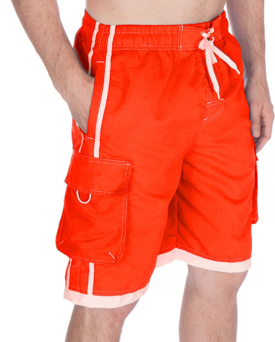 Sakkas Mens Contrast Stripes Skate Surf Board Short / Swim Trunks - Black/Red - 5XL