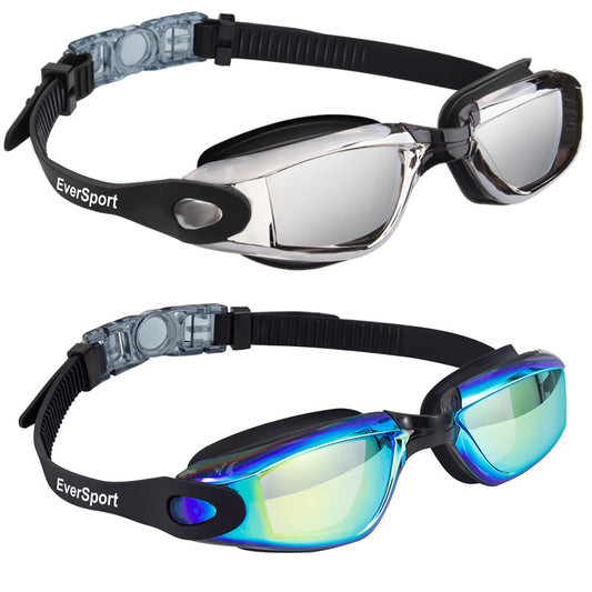 Eversport 2Pack Swimming Goggles for Adult Comfortable Daily Swim Glasses with Mirrored Anti-Fog Lens No Leak Water