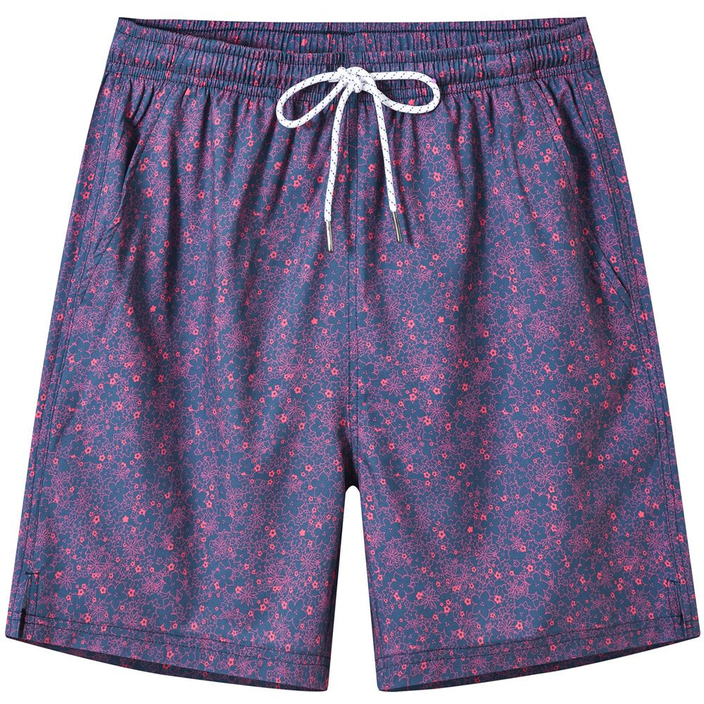 QPNGRP Mens Printed Swim Trunks Quick Dry Beach Shorts with Mesh Lining