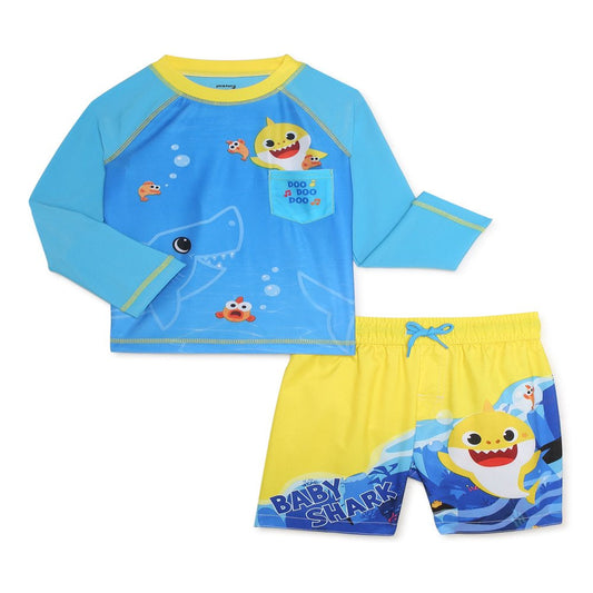 Baby Shark Toddler Boys Rash Guard Swim Set, 2-Piece, Sizes 12M-5T