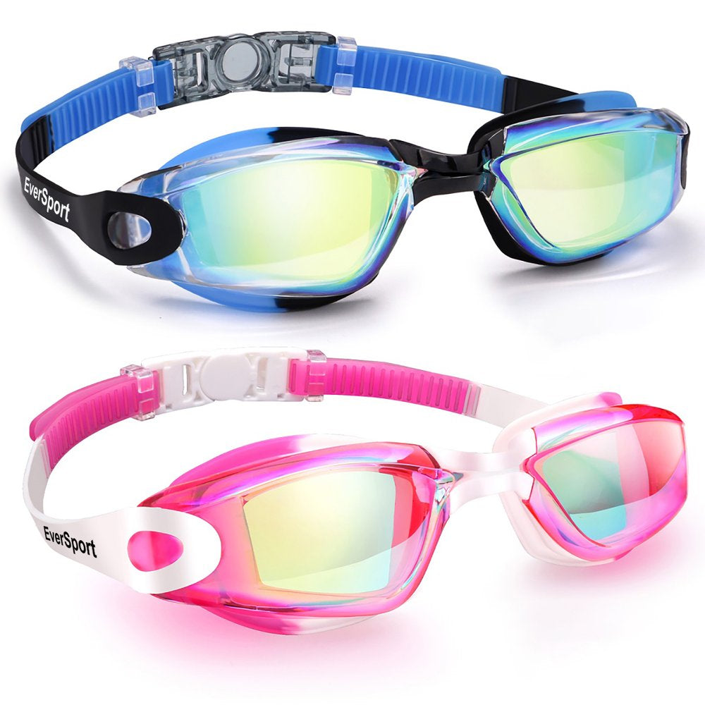 Eversport 2Pack Swimming Goggles for Adult Comfortable Daily Swim Glasses with Mirrored Anti-Fog Lens No Leak Water