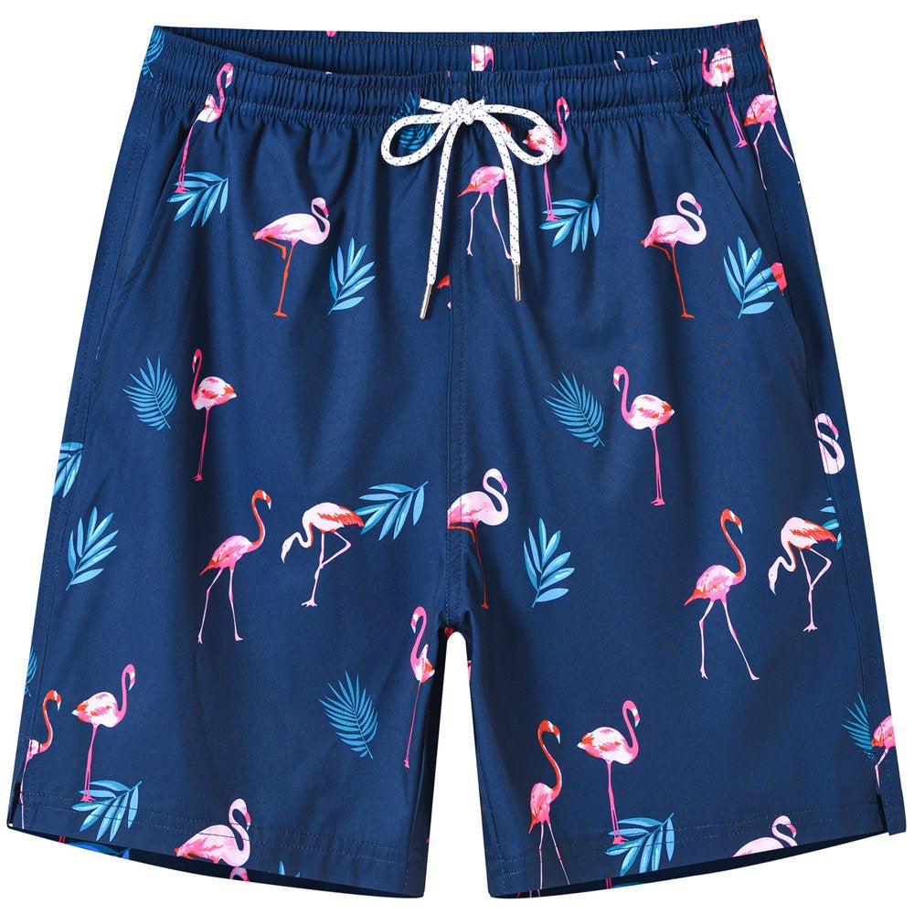 QPNGRP Mens Printed Swim Trunks Quick Dry Beach Shorts with Mesh Lining