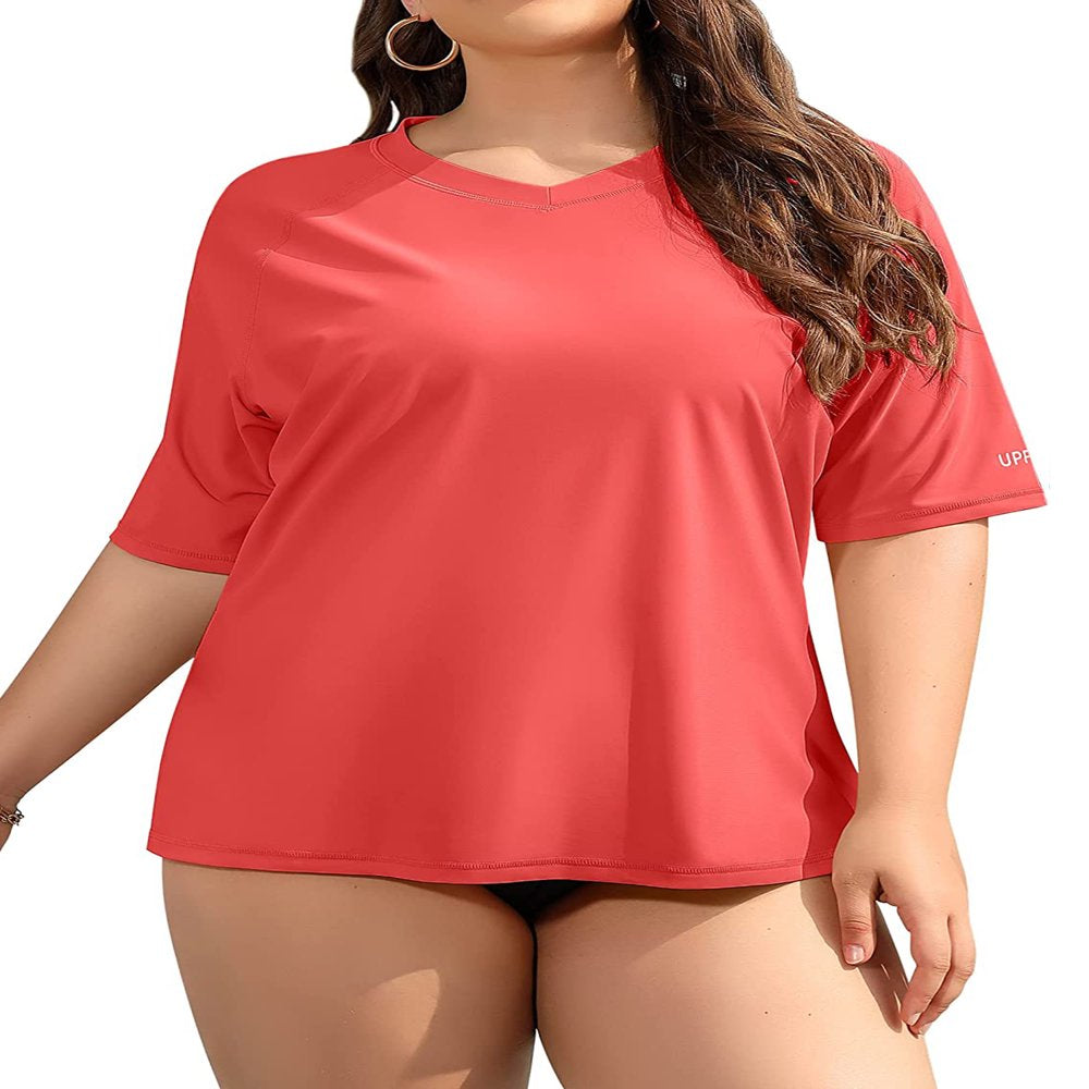 Attraco Women'S plus Size Rash Guard Short Sleeve Swim Shirt Rashguard Swimwear Top