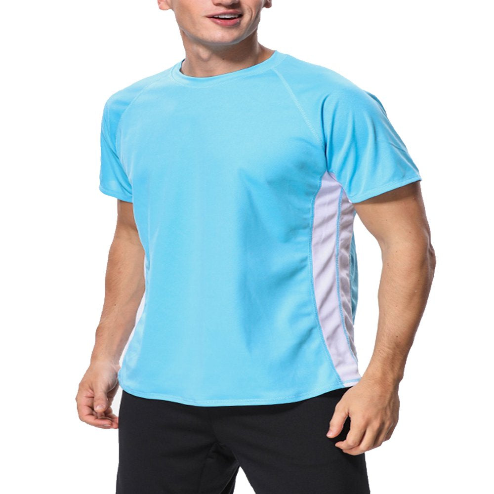 Attraco Men Short Sleeve Rash Guard Swimwear UPF 50+ Running Swimming Shirt Color Block