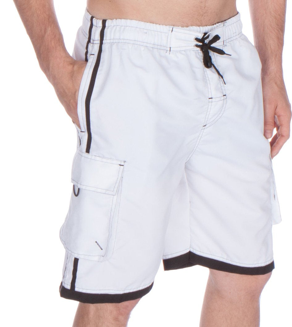 Sakkas Mens Contrast Stripes Skate Surf Board Short / Swim Trunks - Black/Red - 5XL