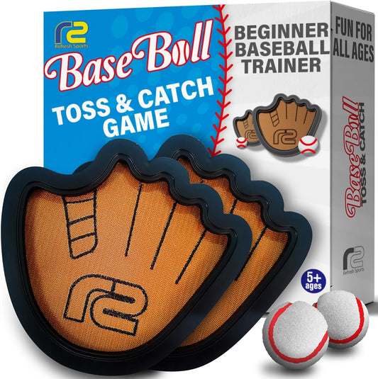Toss and Catch Ball Set: Beginner Sticky Balls & Kids Baseball Training Glove Toy Paddle - Fun Baseball Games for Kids - Gifts for Boys & Girls - Velkro Ball and Catch Game - Outdoor Toy for Kids