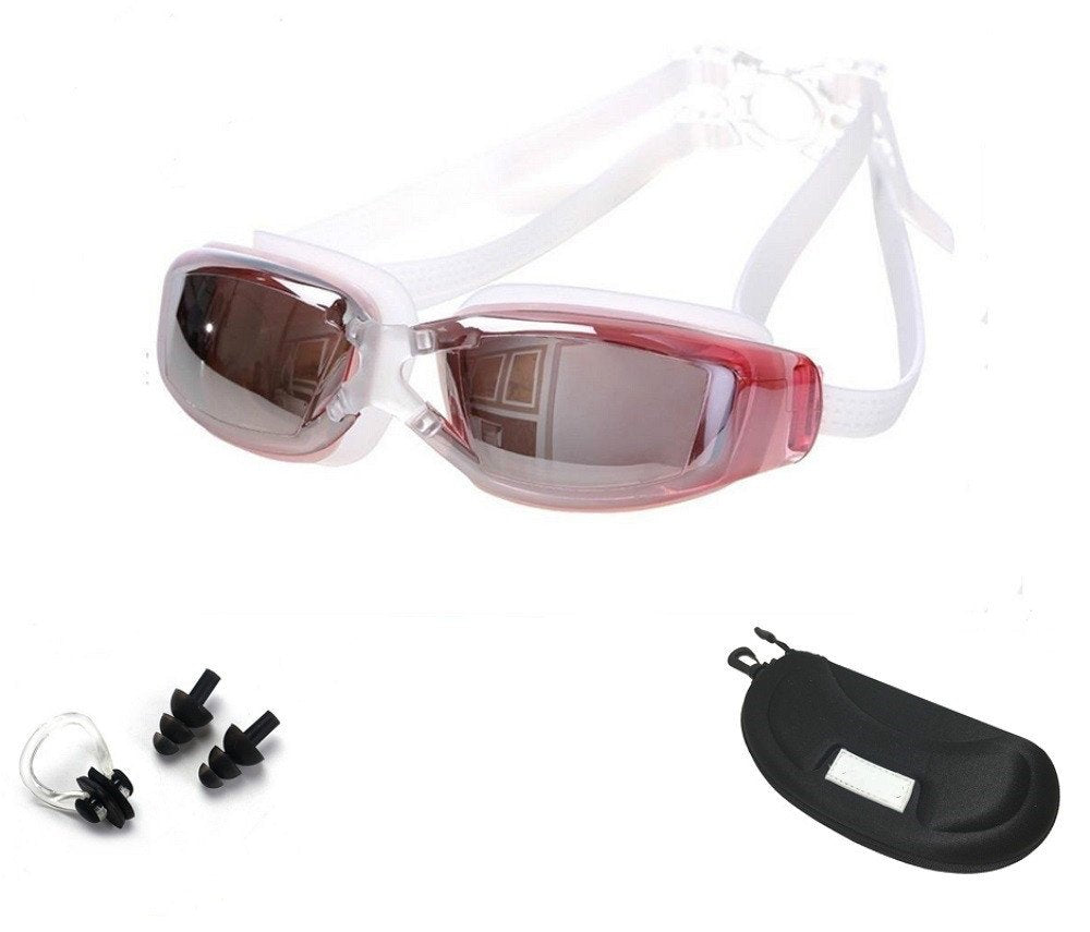 Swim Goggles for Adult Unisex No Leaking Clear-Uv Protection, Anti-Fog, Mirror Coated Lens Swimming Goggles with Protection Case