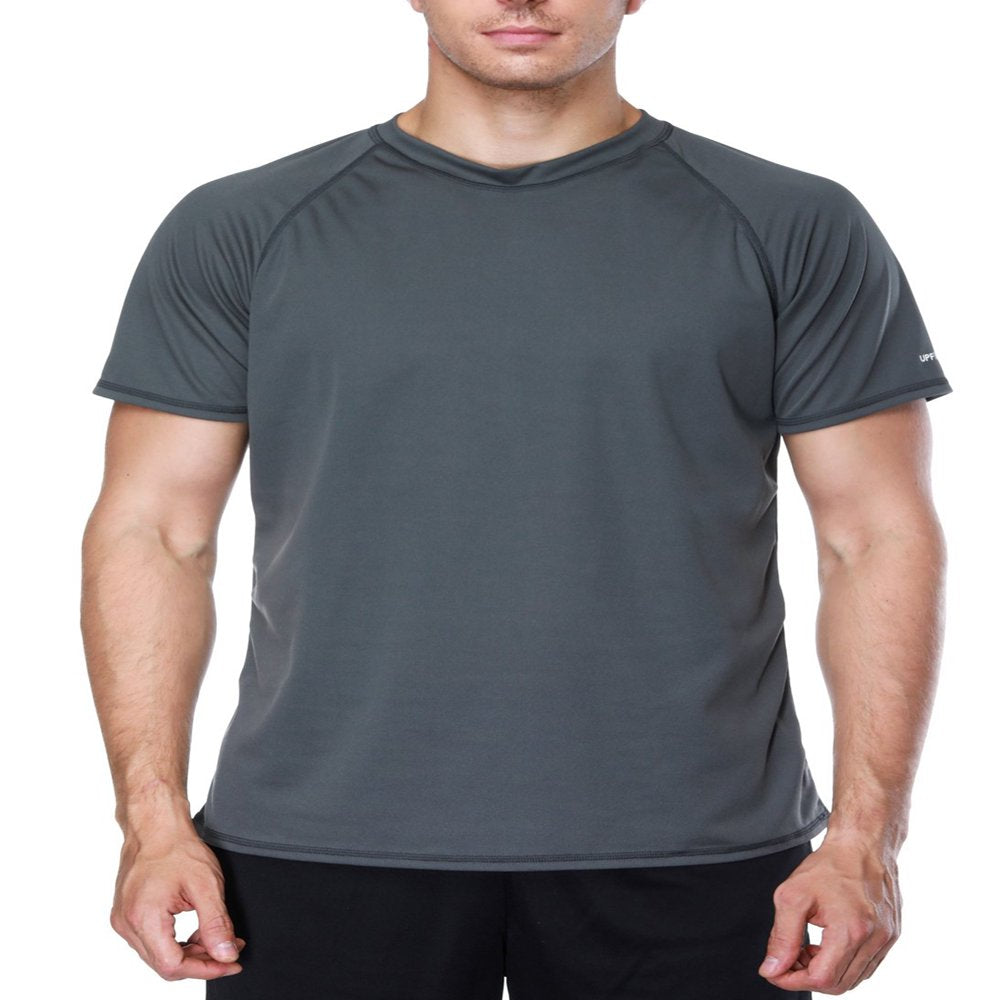 Attraco Men Short Sleeve Rash Guard Swimwear UPF 50+ Running Swimming Shirt Color Block