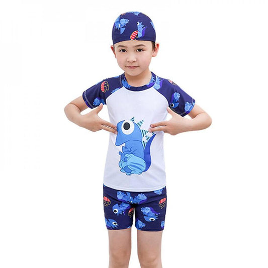 BTGUY Summer Boys Swimsuit Cartoon Print Swim Trunks + Swimsuit + Swimming Cap Three-Piece Suits Sunga Masculina