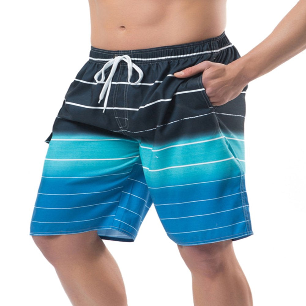 UKAP Men'S Big and Tall Board Shorts Swim Trunks with Side Pocket, Drawstring Striped Beach Shorts with Mesh Lining Swimwear Bathing Suits for Men
