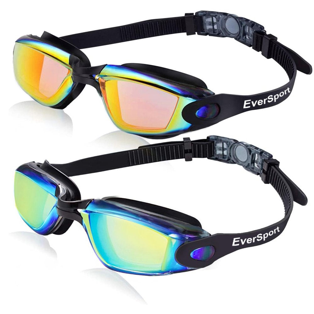 Eversport 2Pack Swimming Goggles for Adult Comfortable Daily Swim Glasses with Mirrored Anti-Fog Lens No Leak Water