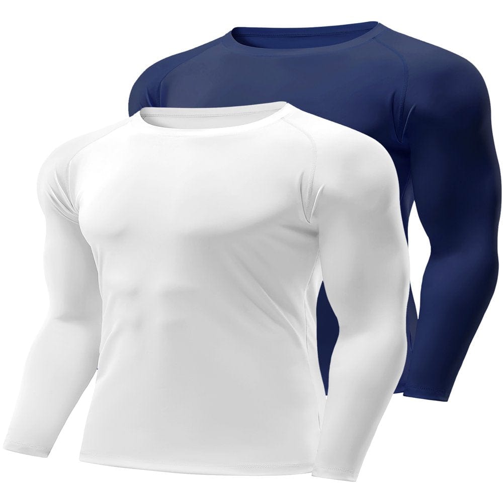 Crelity 2 Pack Men'S Quick Dry Lightweight UPF 50+ Long Sleeve Shirts Rash Guard Swim Shirts Hiking Shirts, Light Gray /Turquoise -M