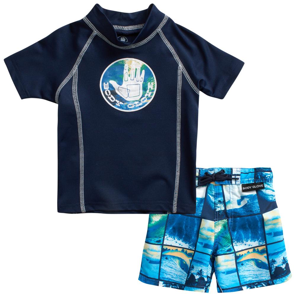 Body Glove Boys' 2-Piece UPF 50+ Rash Guard and Swimsuit Trunks Set, Sizes 2T-12