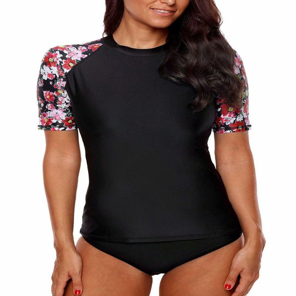 Charmo Women'S Swim Shirt Rashguard Short Sleeve Rash Guard Swimwear Top, Blue