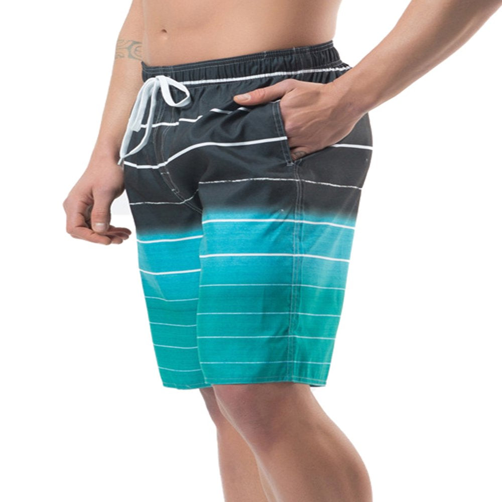 UKAP Men'S Big and Tall Board Shorts Swim Trunks with Side Pocket, Drawstring Striped Beach Shorts with Mesh Lining Swimwear Bathing Suits for Men
