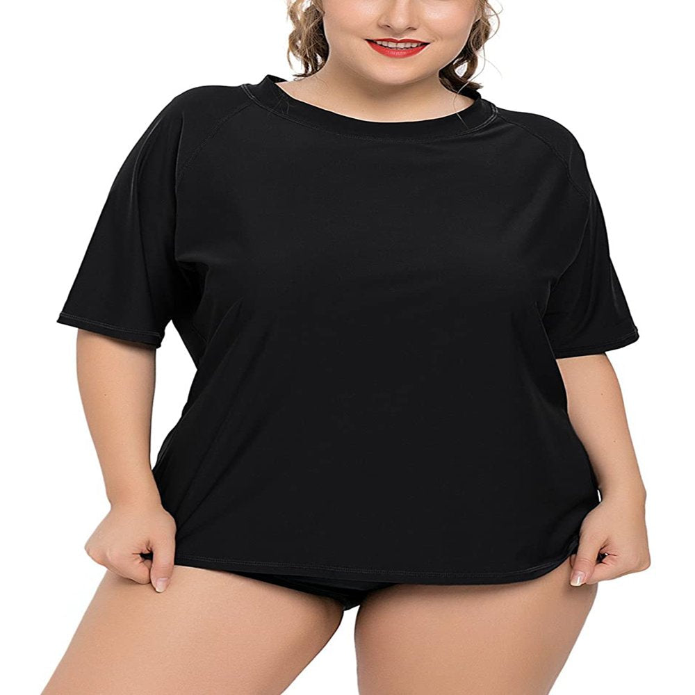 Charmo Women plus Size Rash Guard Short Sleeve Swim Shirt Rashguard Swimwear Top