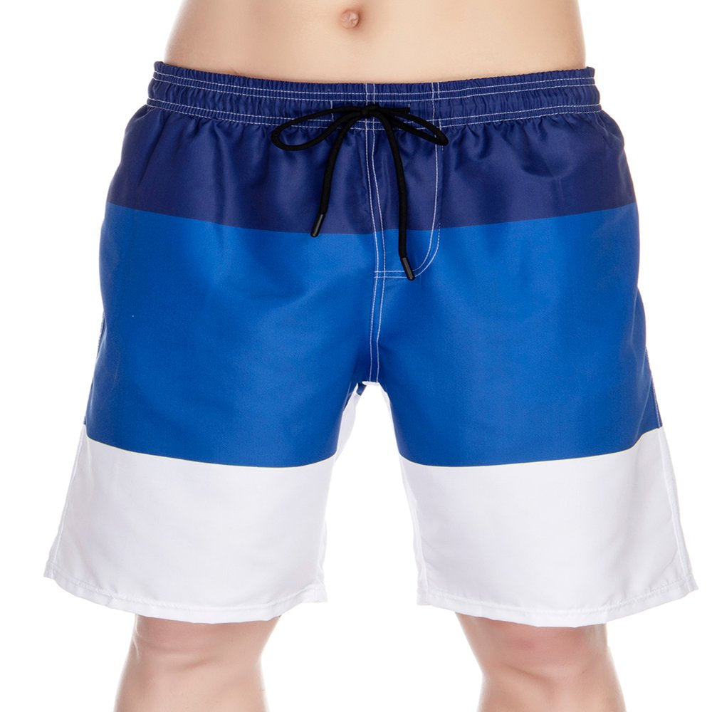 Quick Dry Men Swim Trunks Boardshorts Swimwear Swimsuit Beachwear Surfing Swimming Bathing Suit Colorblock Shorts with Drawstring