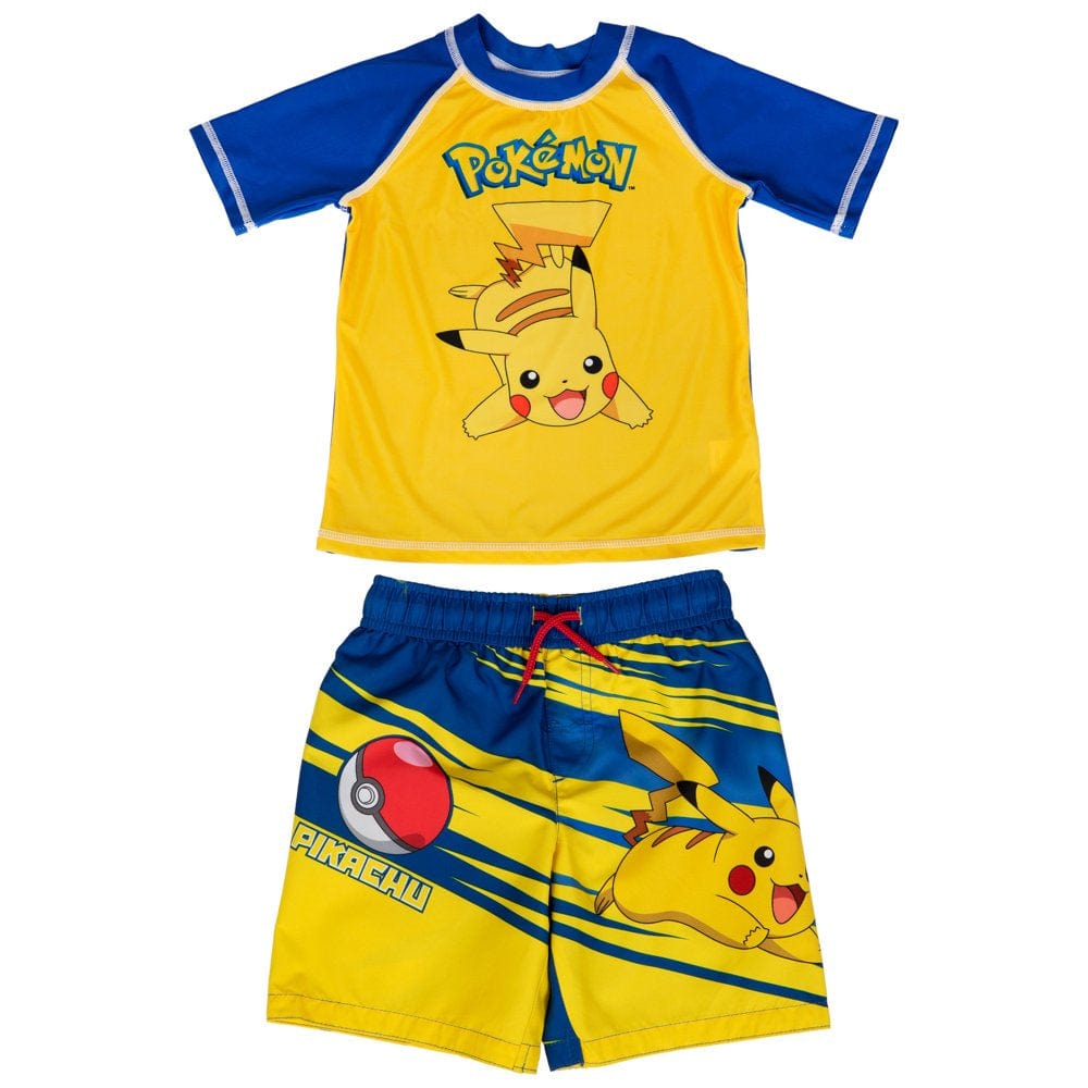 Pokemon Pikachu Character Youth Swim Trunks and Rashguard Set-Size 4