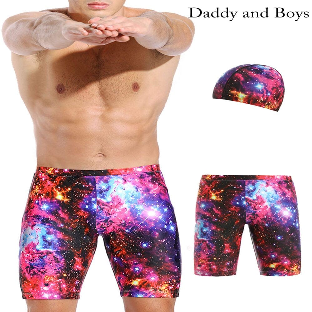 Power Rich Men'S Jammer Swimsuit Father Son Matching Swim Trunks with Cap, Boys-4/5