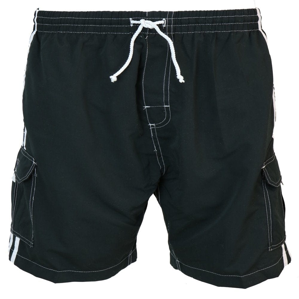 Surf Ave. Men'S Classic Long Swim Trunks No Grommets with Stripes and Five Pockets-Black-Medium