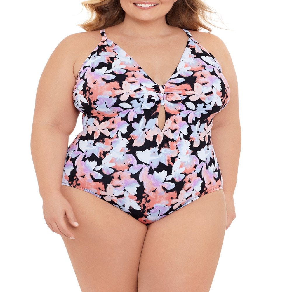 Time and Tru Women’S and plus Painterly Stripe One Piece Swimsuit