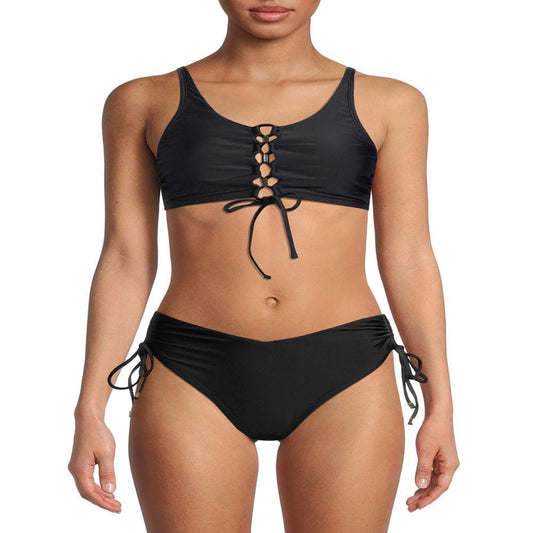 Time and Tru Women’S and Women'S plus Size Swim Lace up Front Crop Bikini Top